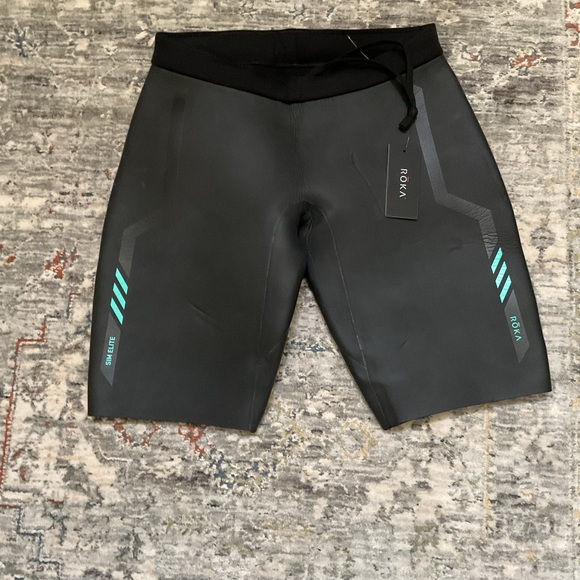 Roka Black Swim Shorts with Teal Accents - Picture 1 of 3
